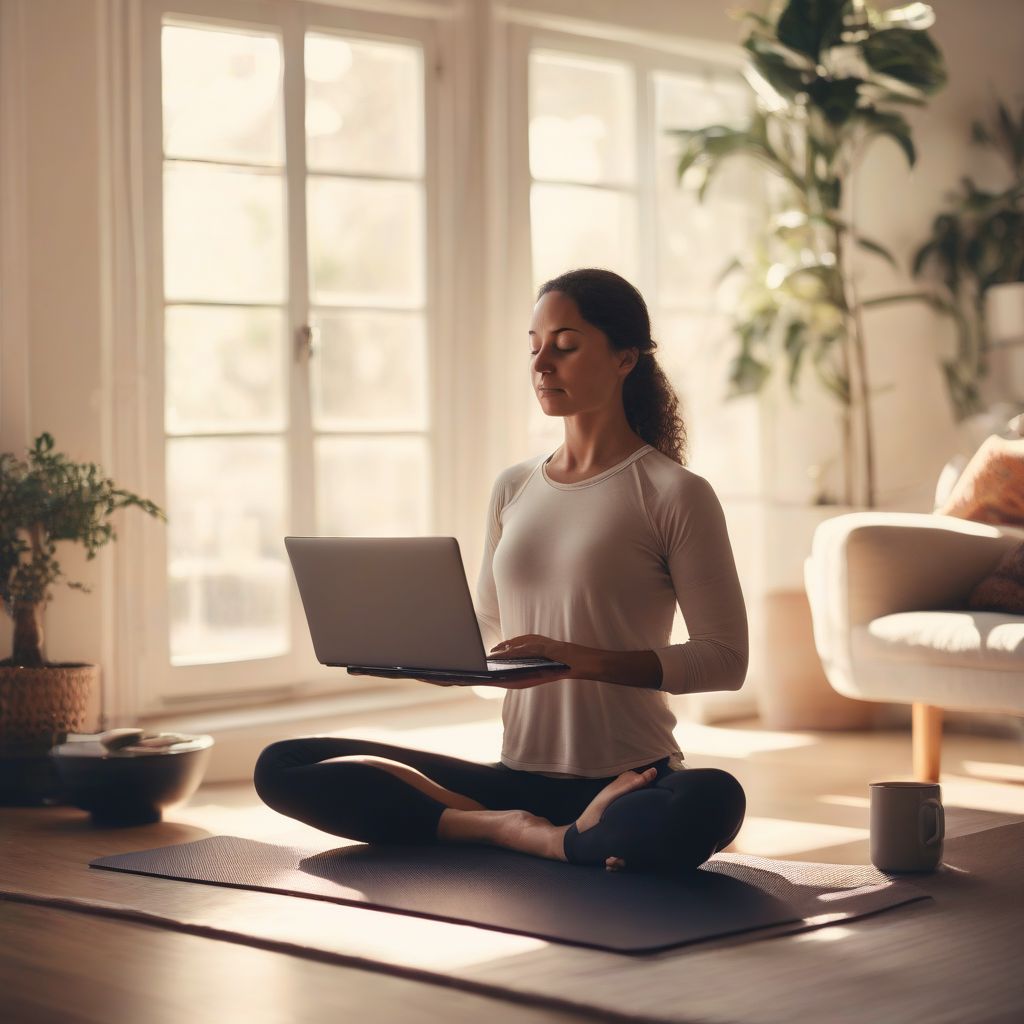 Woman meditating peacefully at home